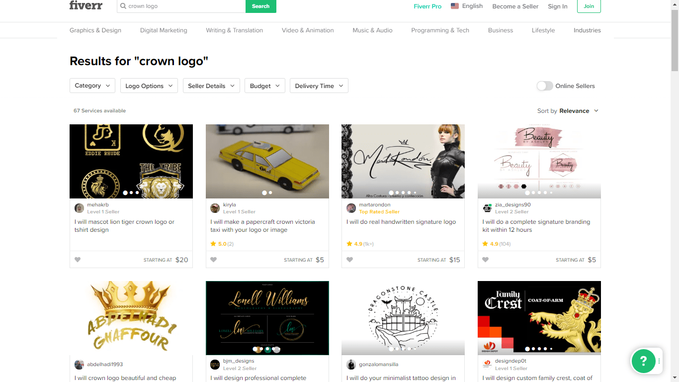 Fiverr screenshot - crown logo designers