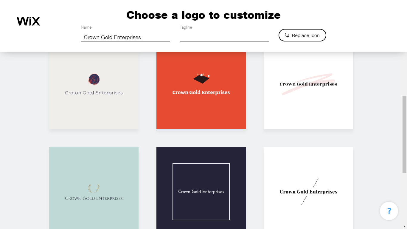 Wix Logo Maker screenshot - logo suggestions