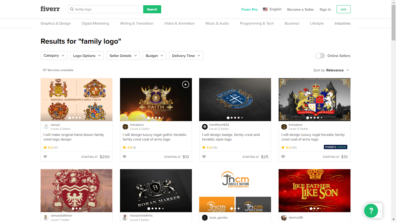 Fiverr screenshot - family logo designers