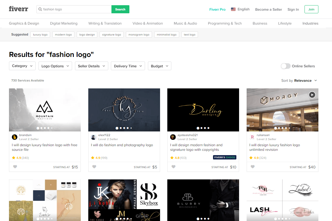 Fiverr screenshot - Fashion logo designers