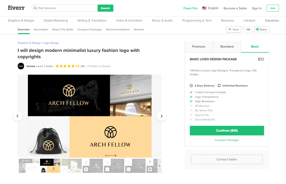 Fiverr screenshot - Package overview