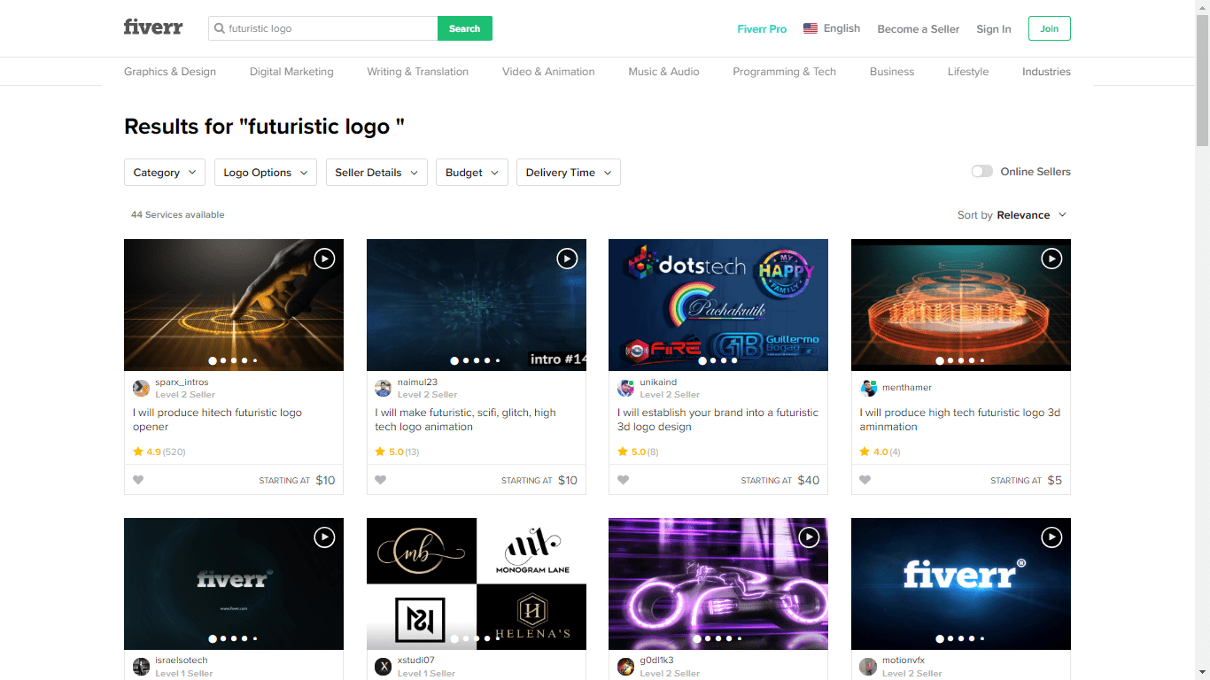 Fiverr screenshot - futuristic logo designers