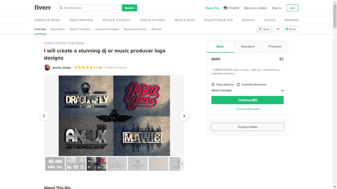 Fiverr screenshot - Package outline