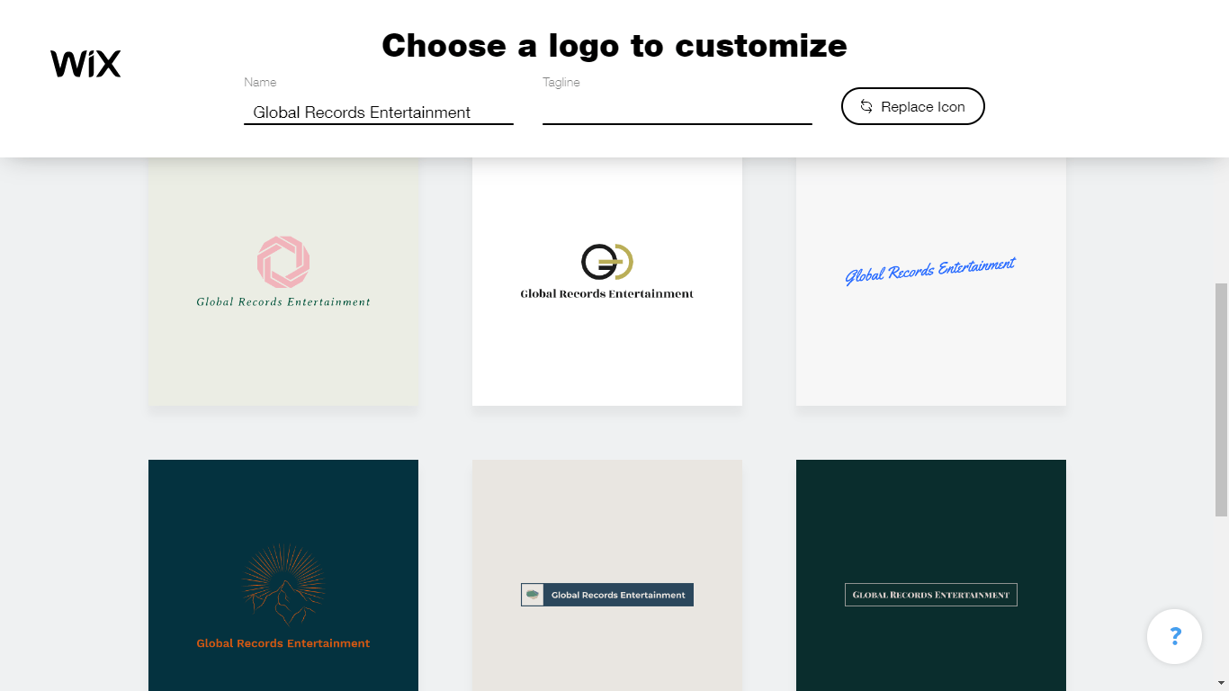 Wix Logo Maker screenshot - logo suggestions