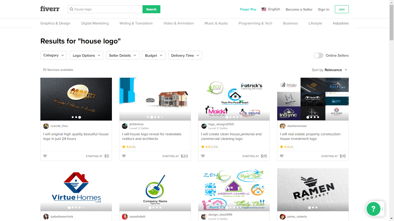 Fiverr screenshot - house logo designers