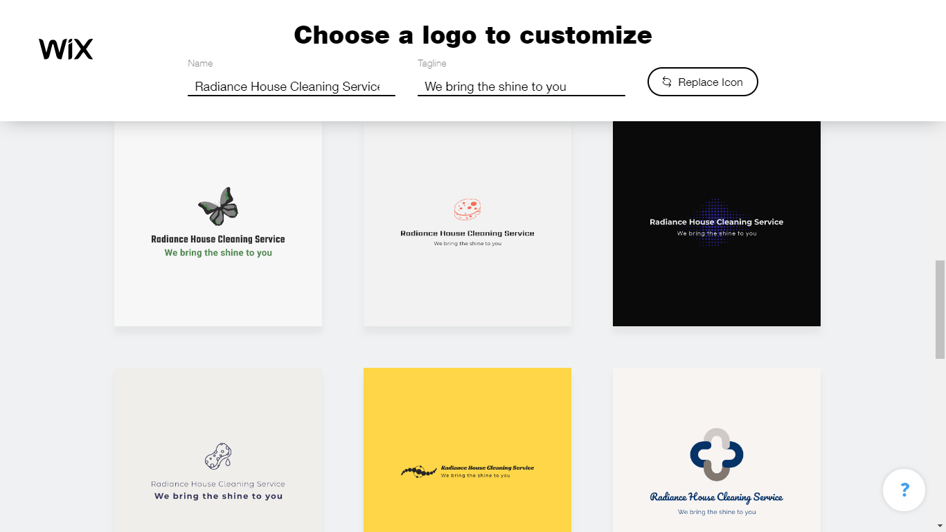 Wix Logo Maker screenshot - logo suggestions