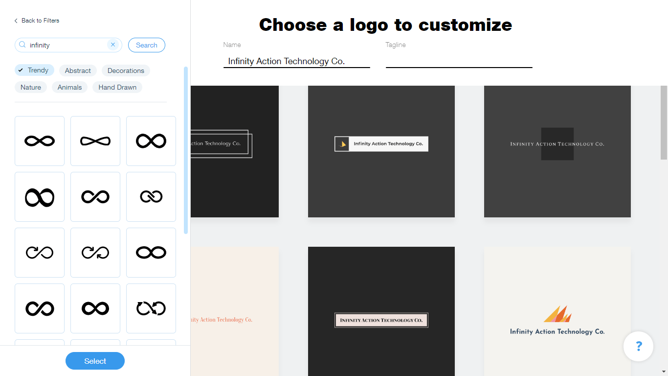 Wix Logo Maker screenshot - infinity icons