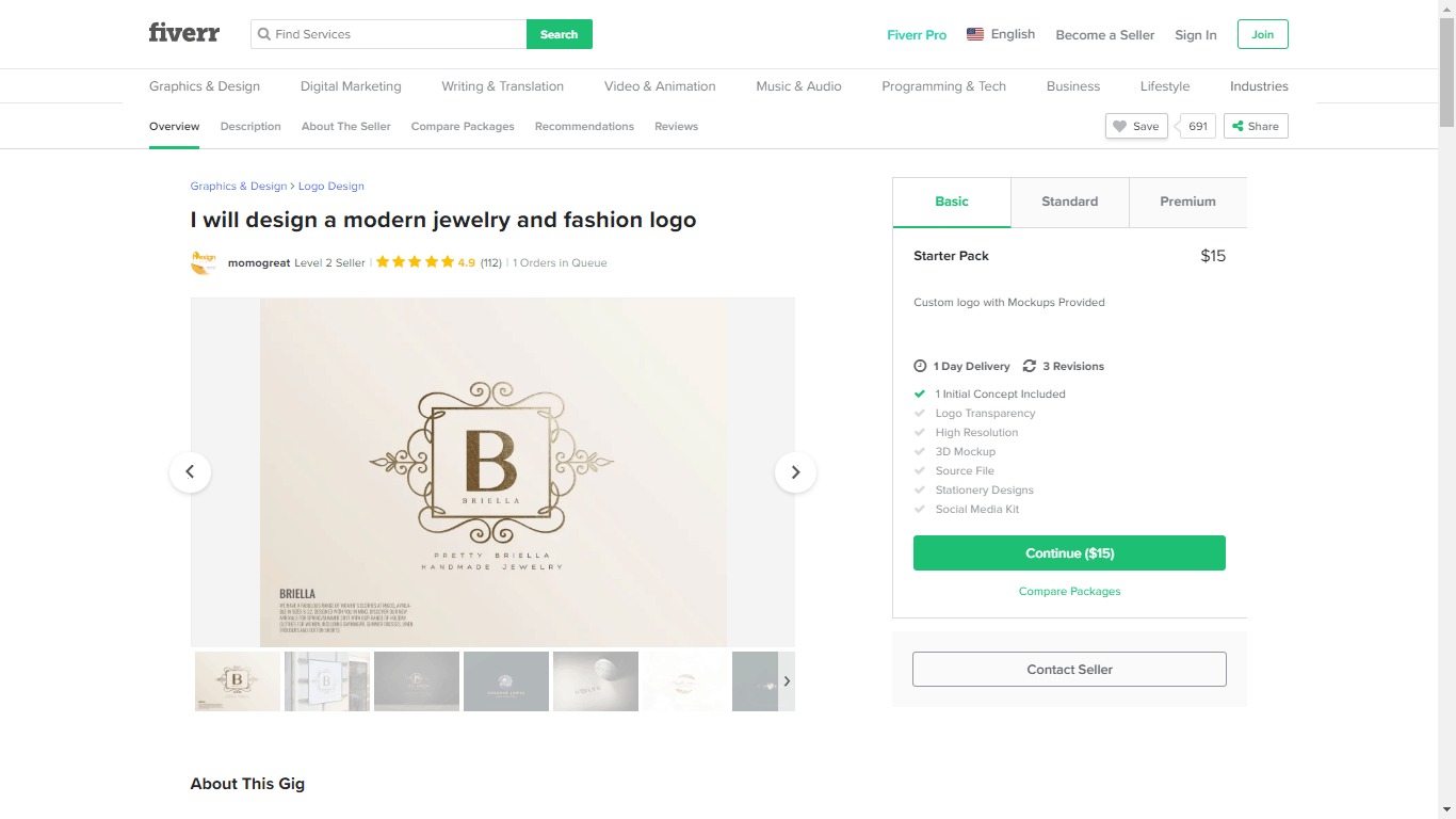 Fiverr screenshot - package example