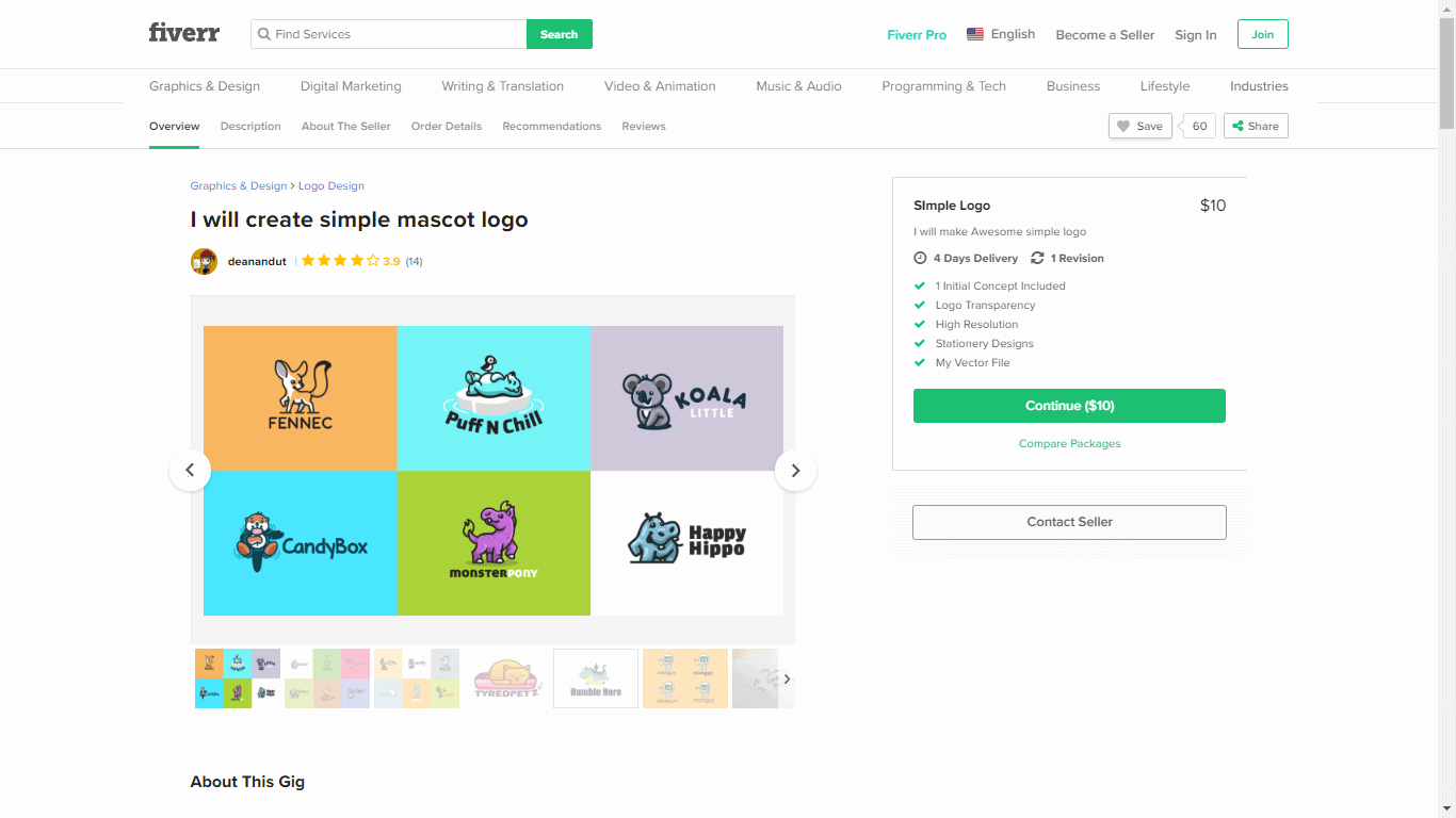 Fiverr screenshot - Simple logo package