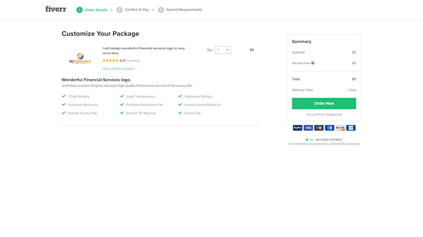 Fiverr screenshot - customize your package