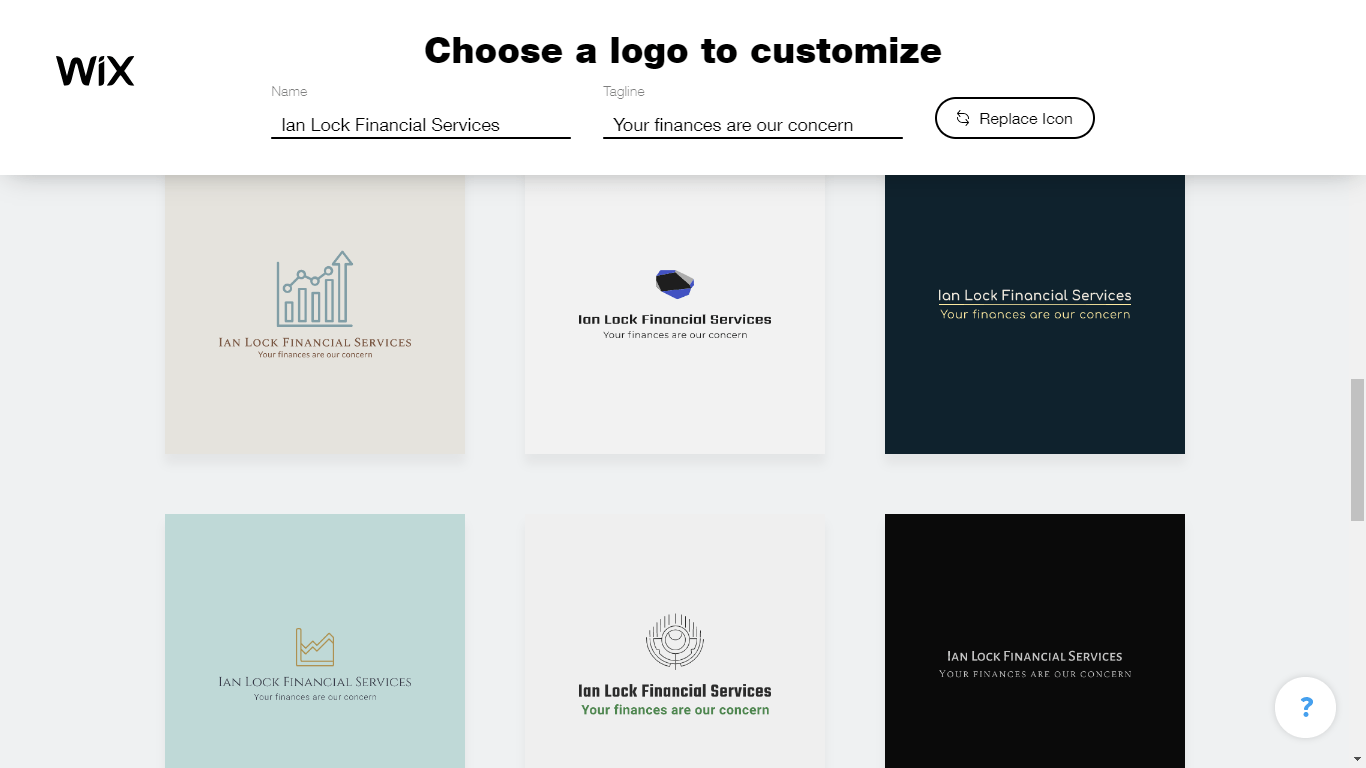 Wix Logo Maker screenshot - logo suggestions