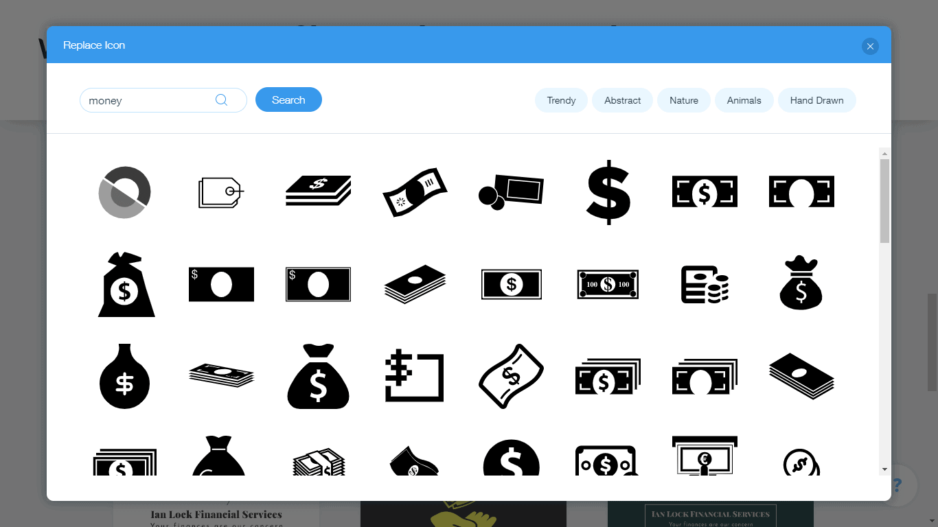 Wix Logo Maker screenshot - money icons