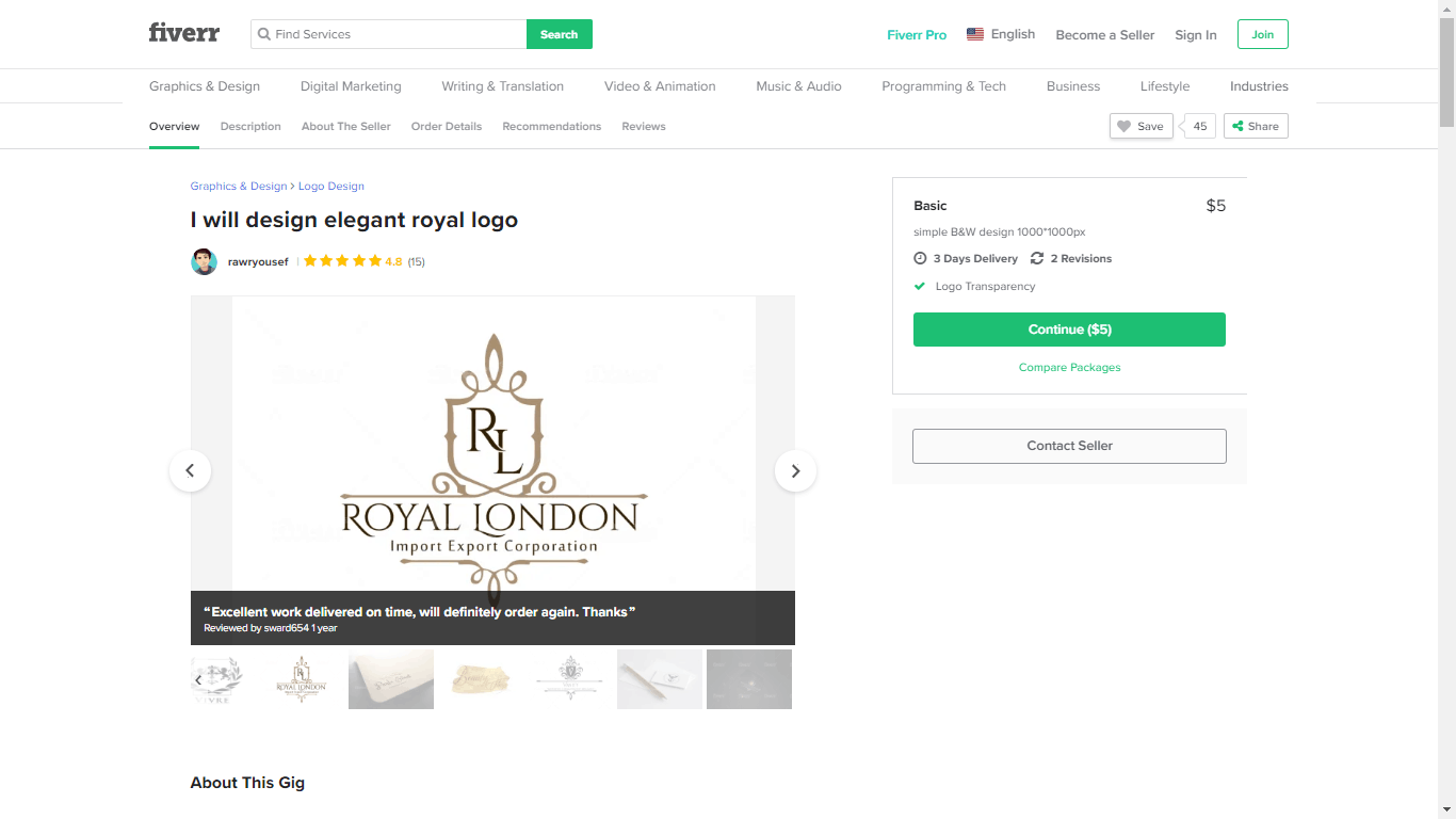 Fiverr screenshot - Seller page