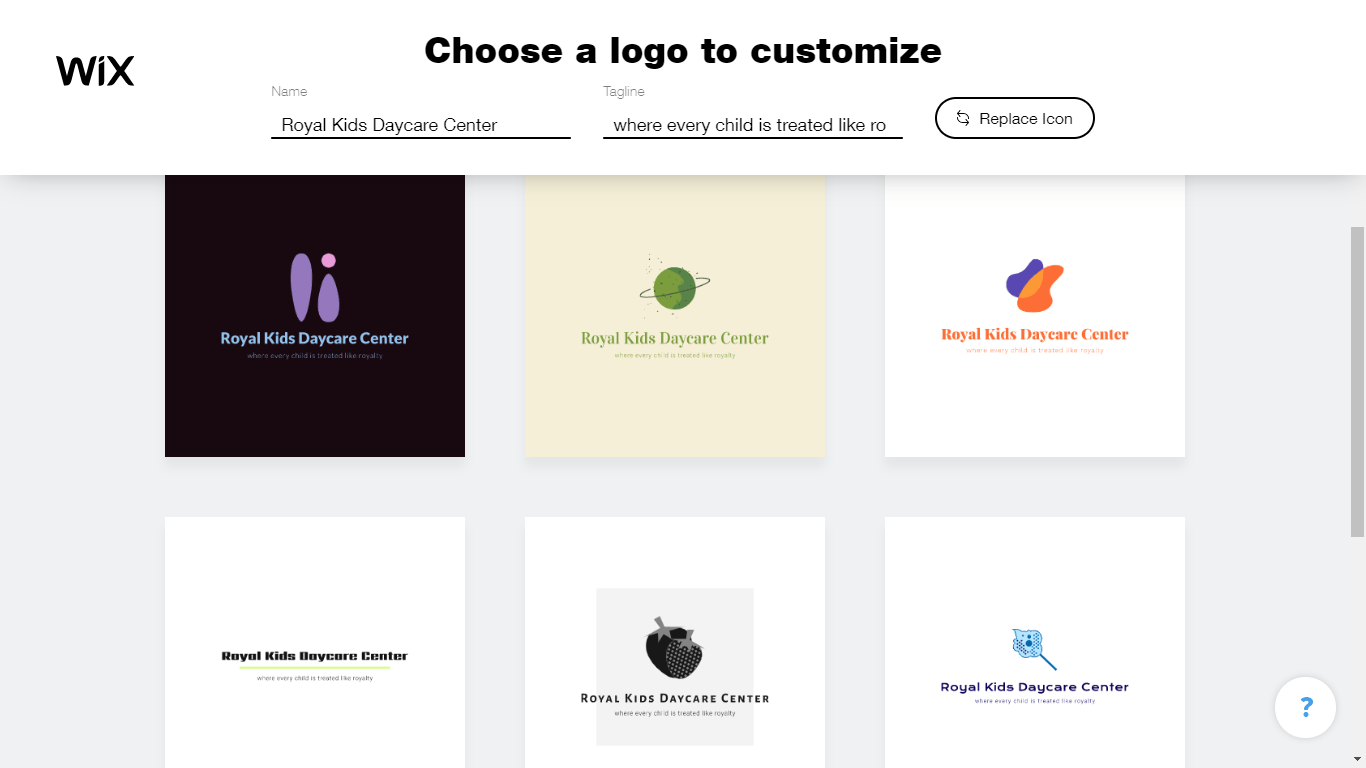 Wix Logo Maker screenshot - generated logos