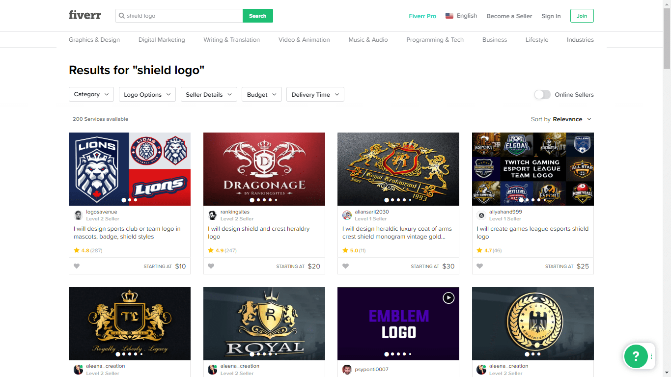 Fiverr screenshot - shield logo designers