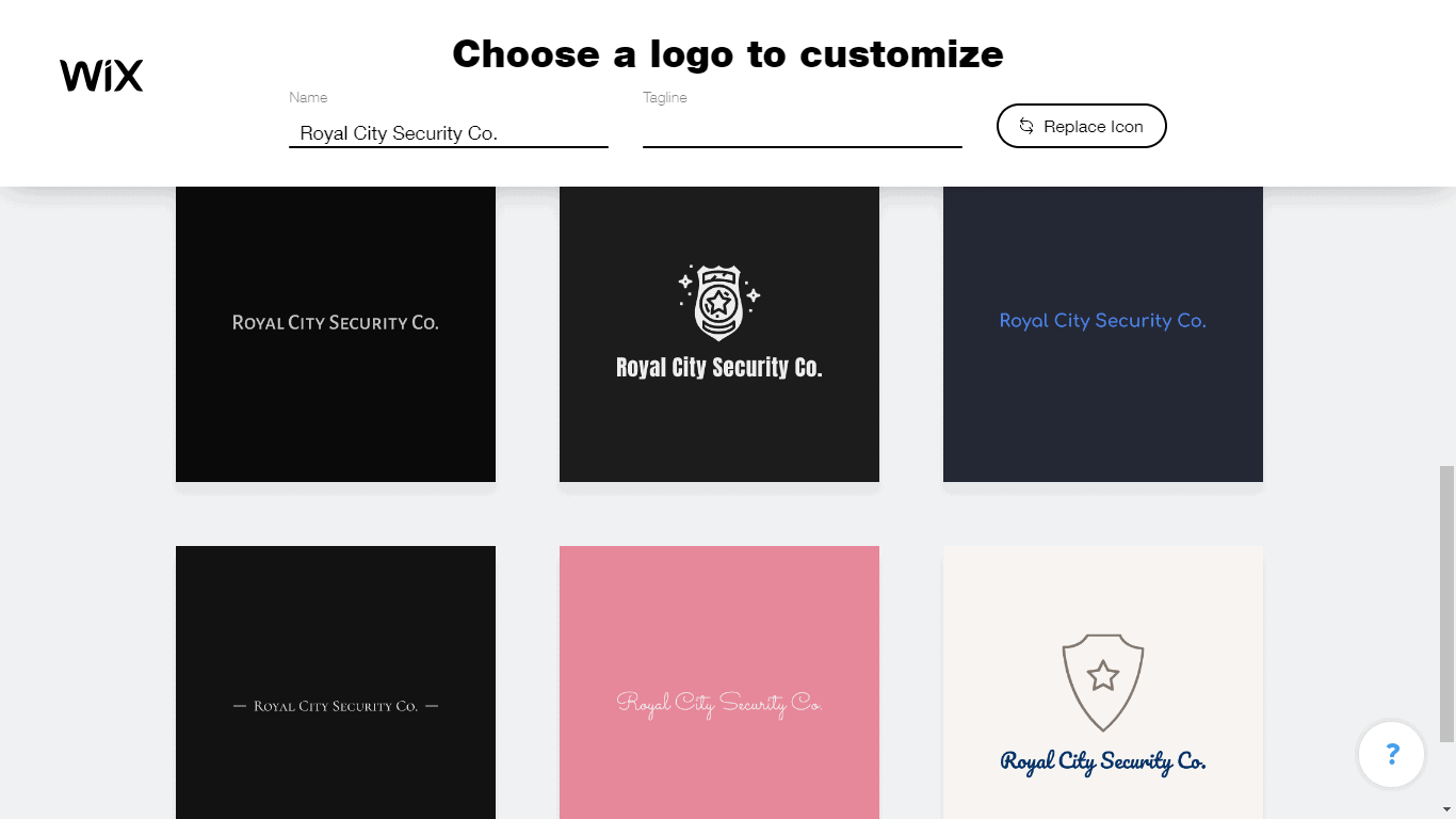 Wix Logo Maker screenshot - logo suggestions