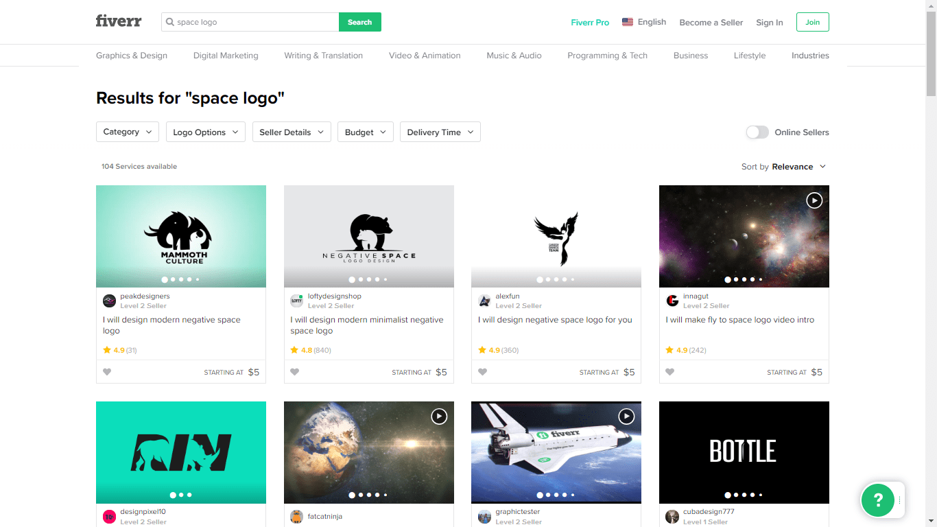 Fiverr screenshot - space logo designers