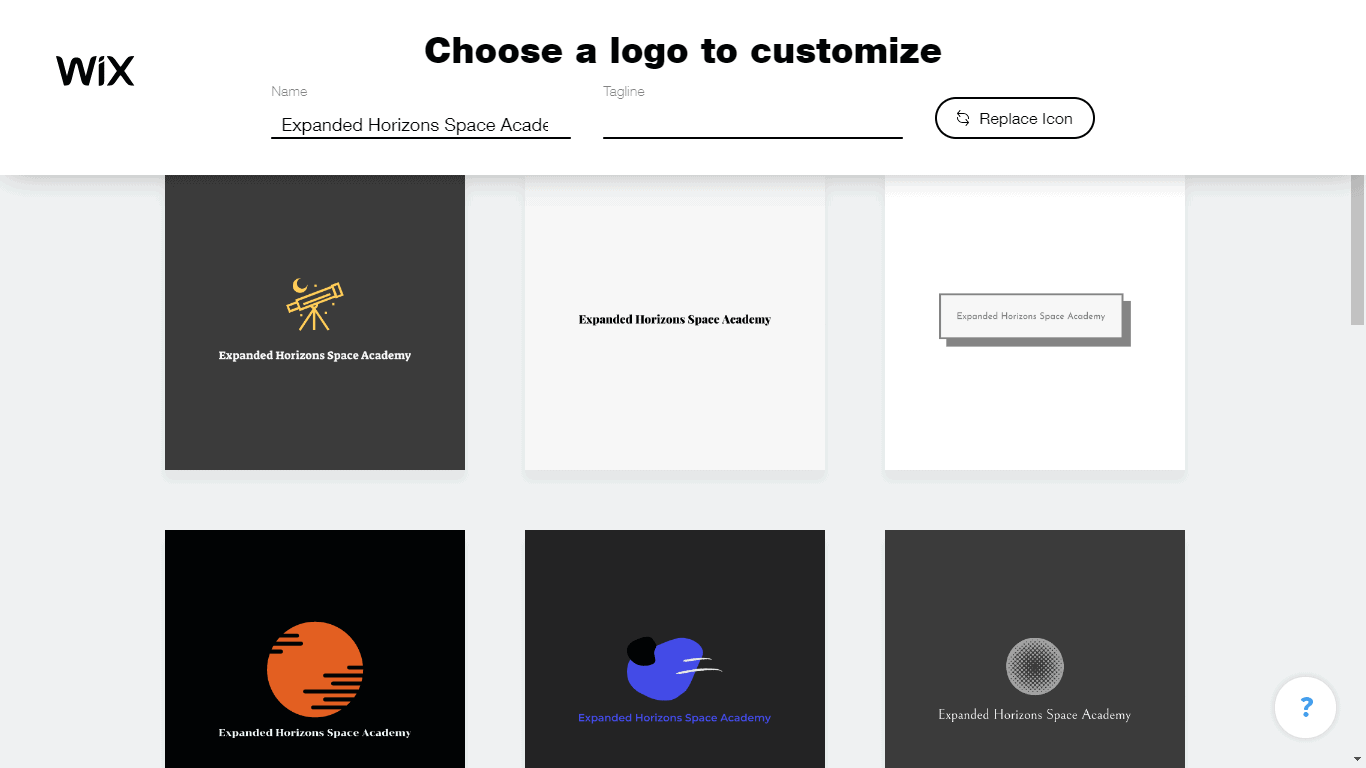 Wix Logo Maker screenshot - logo suggestions