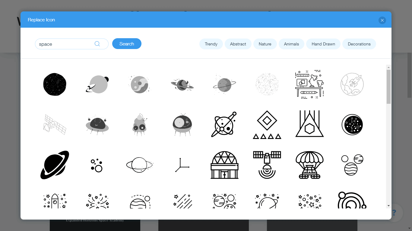 Wix Logo Maker screenshot - space icons