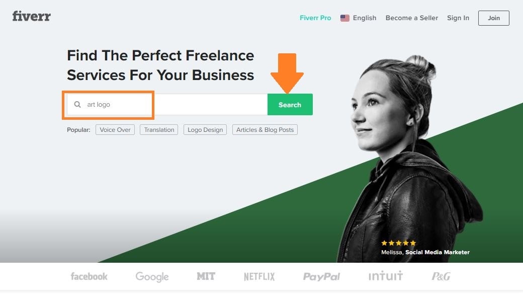 Fiverr screenshot - Fiverr homepage search box