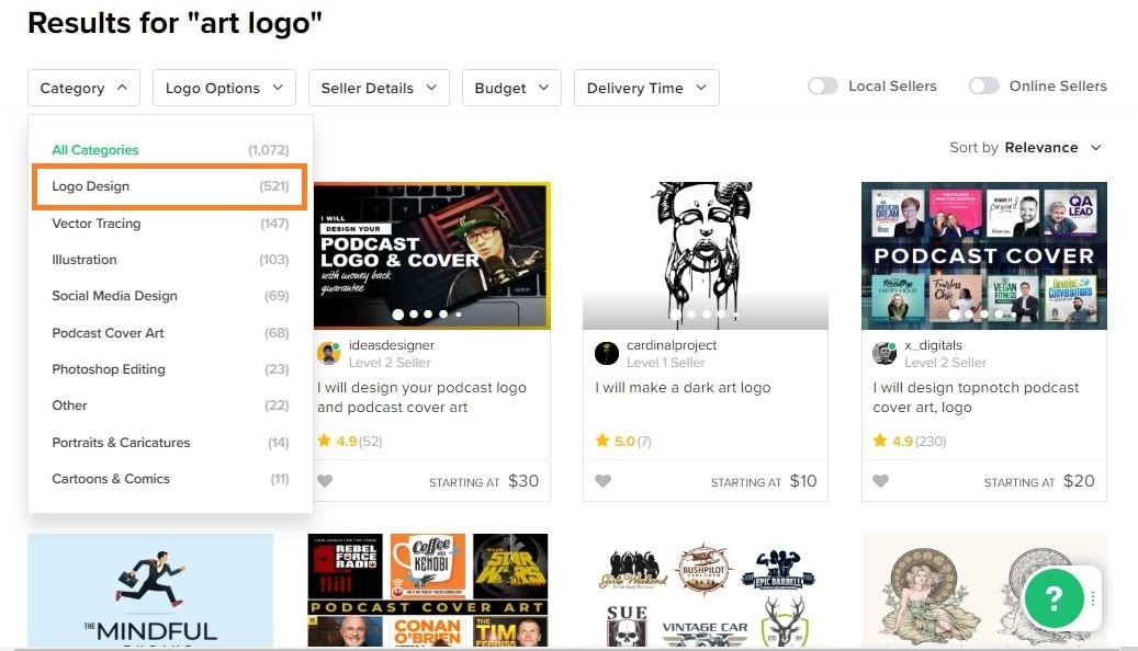 Fiverr screenshot - art logo designers