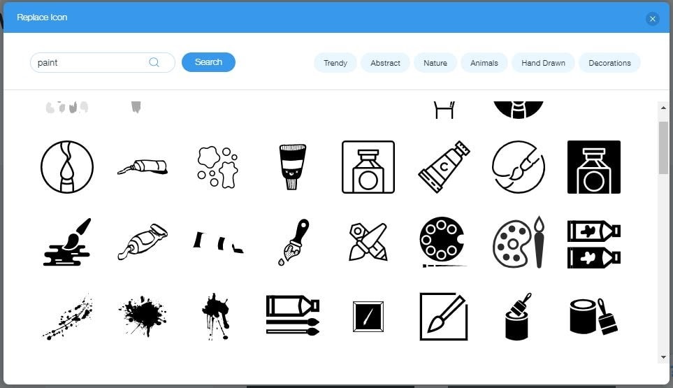 Wix Logo Maker screenshot - paint icons