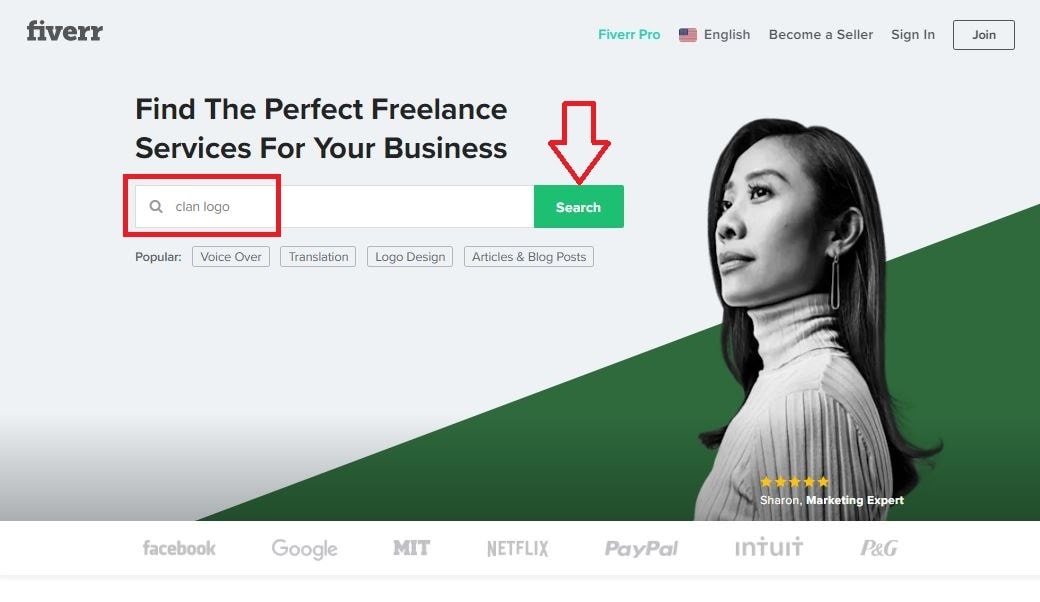 Fiverr screenshot - Fiverr homepage search box