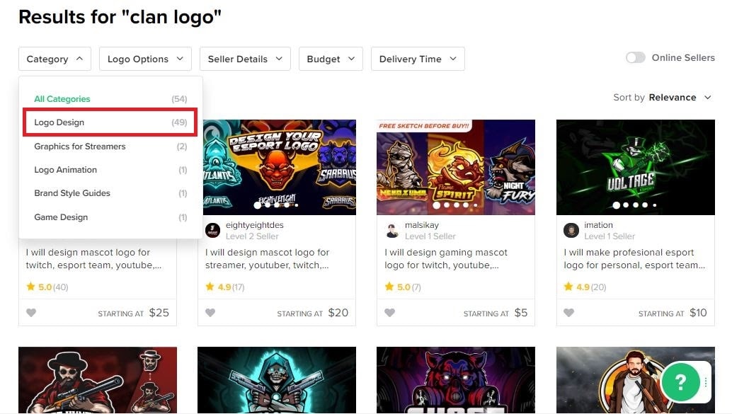 Fiverr screenshot - clan logo designers