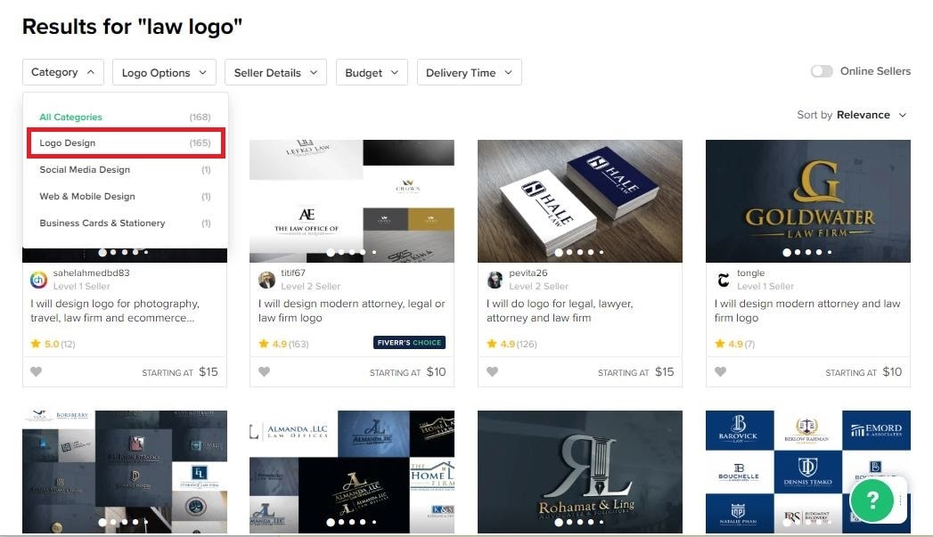 Fiverr screenshot - law firm logo designers