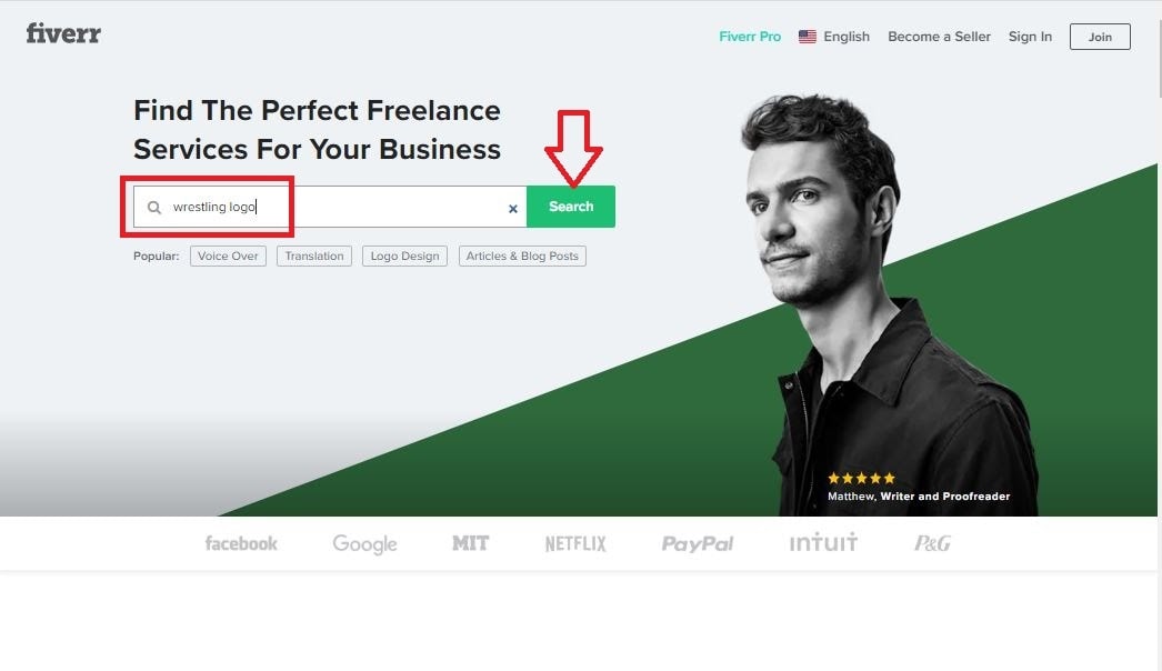 Fiverr screenshot - Fiverr homepage search box