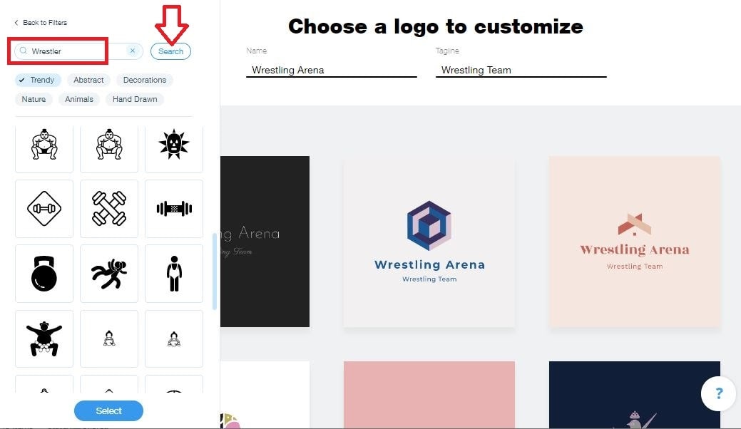 Wix Logo Maker screenshot - wrestler icons