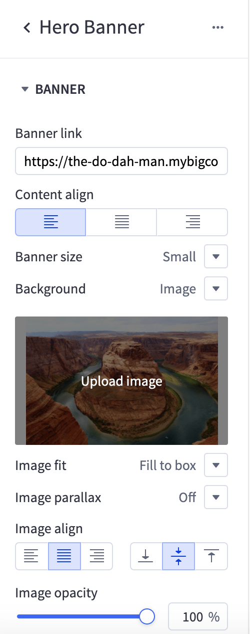Editor sidebar for a homepage element