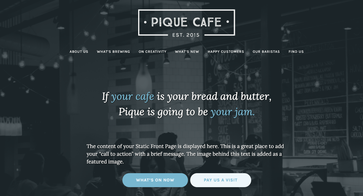 WordPress.com Pique template for cafes and bakeries