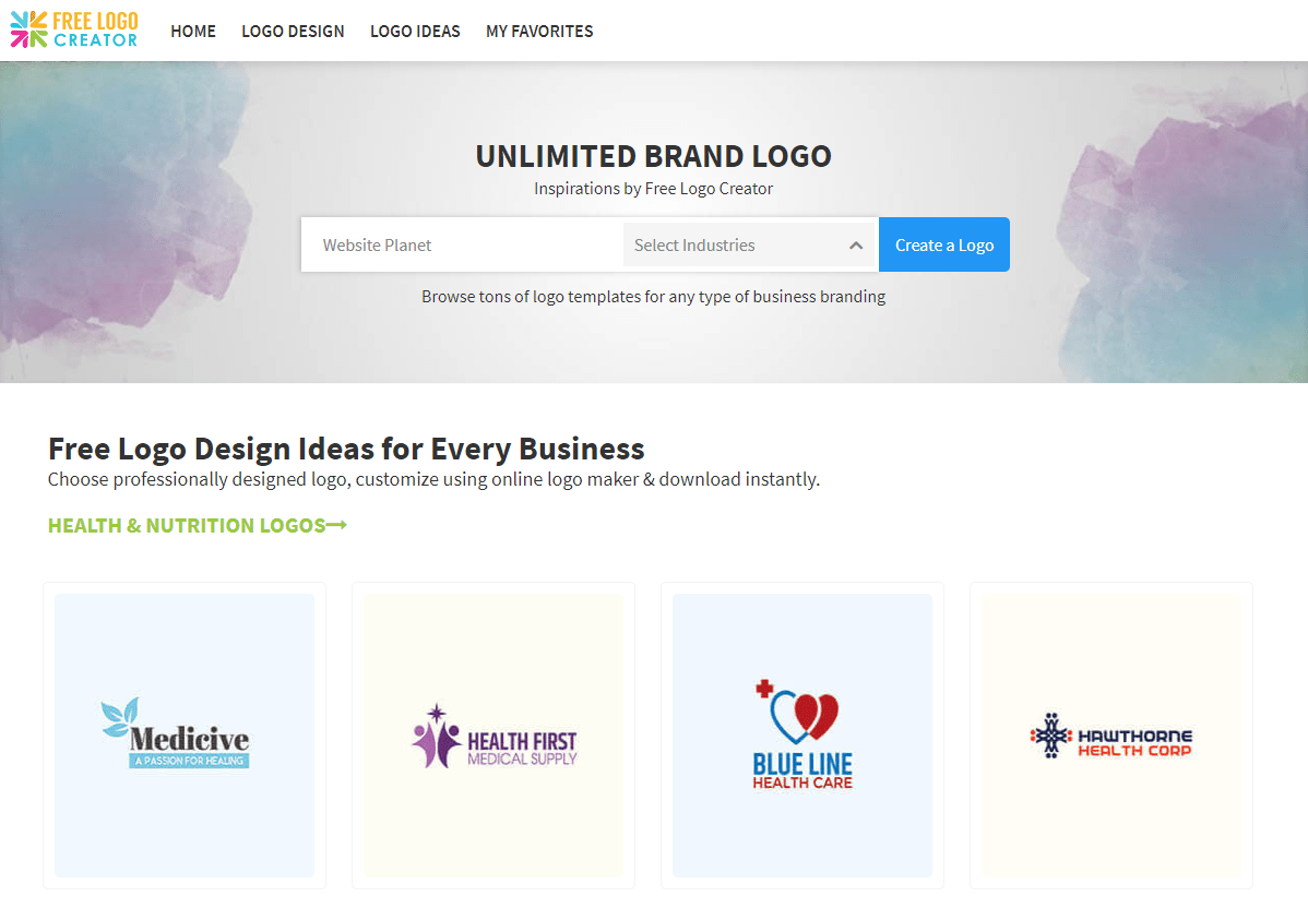 Free Logo Creator home page