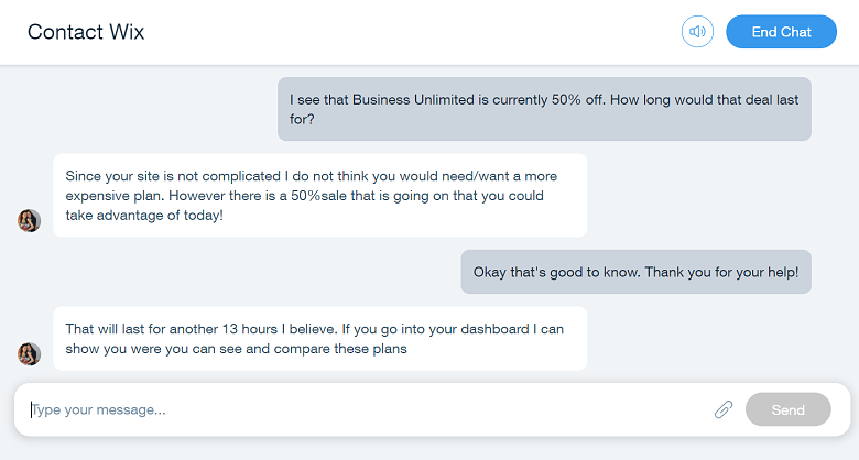 Wix live chat customer suppot