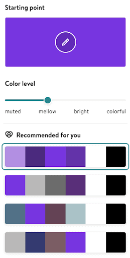 Jimdo’s color palette creator automatically generates color groupings