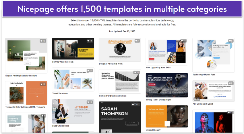 A sample of the website templates Nicepage offers.