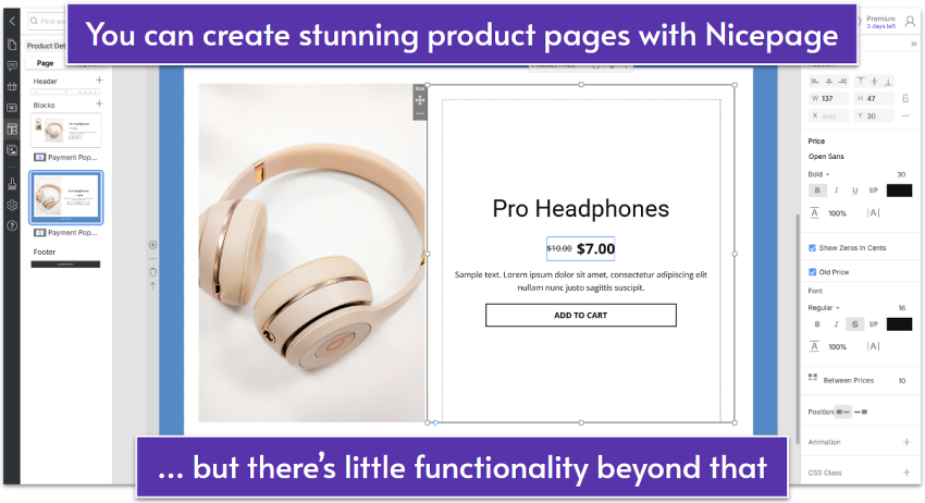 Nicepage product page example.
