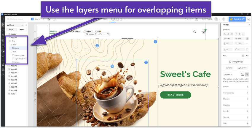 Nicepage Layers Menu.
