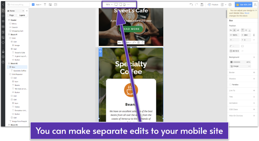 Responsive Editing in Nicepage.