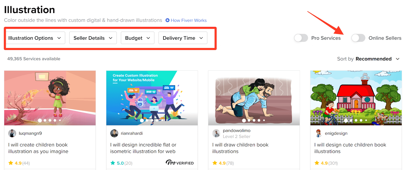 Fiverr filters