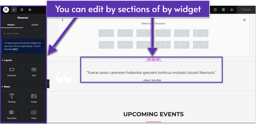 Elementor section Editing