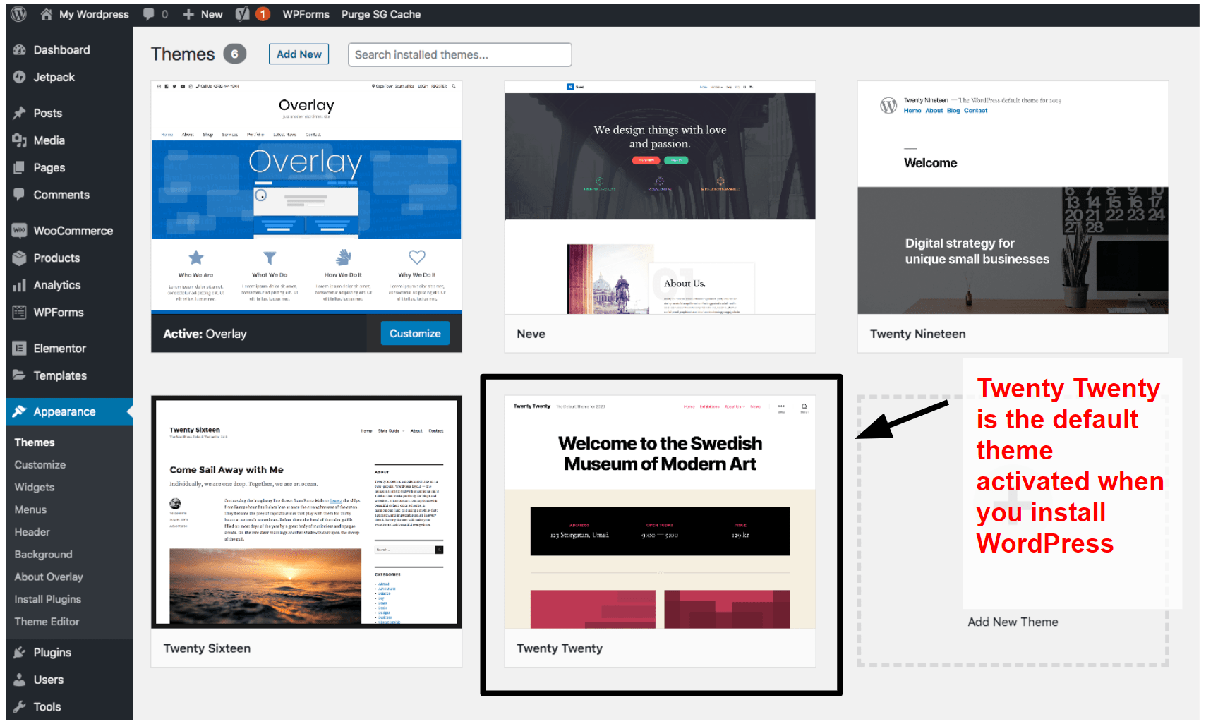 WordPress themes panel