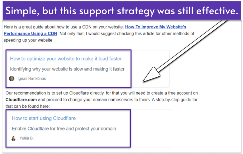 Hostinger email support response.