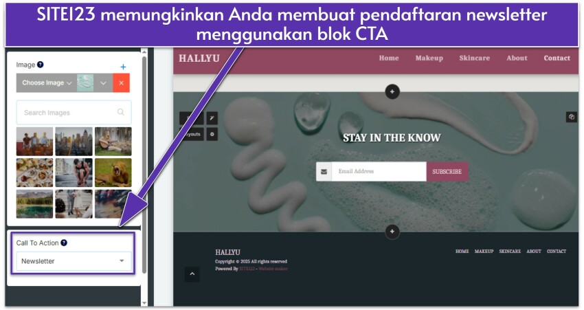SITE123-editor-showing-a-Promo-layout-with-a-newsletter-button-selected-id