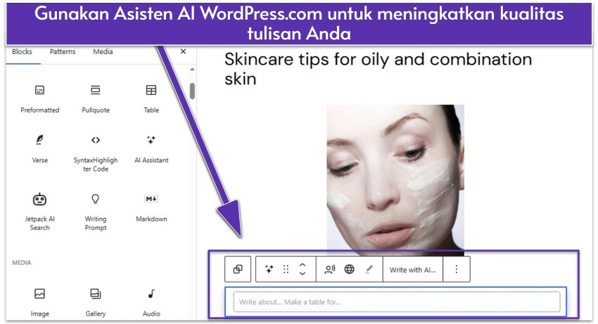 WordPress-com-blog-post-UI-showing-content-blocks-with-AI-Assistant-block-selected-id