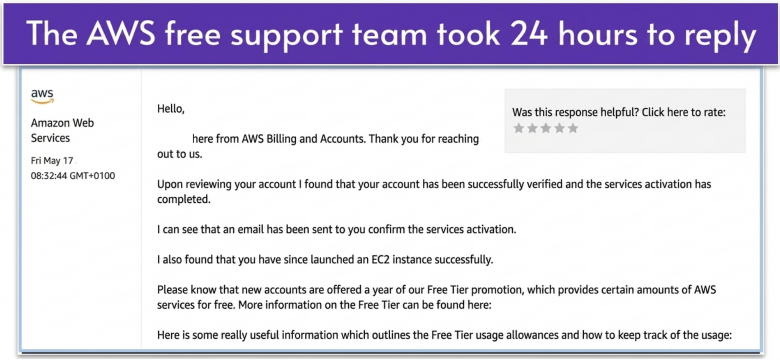 AWS Customer support response