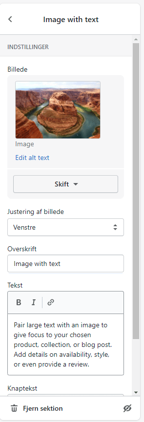 Shopify page editor