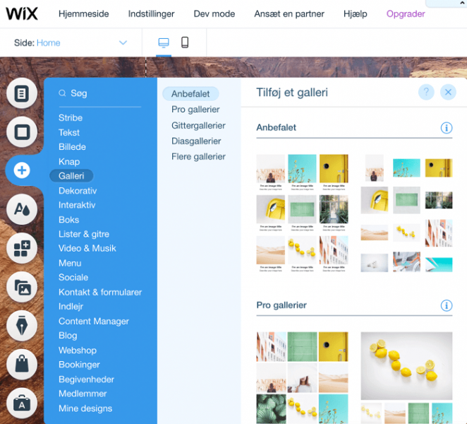 Wix has dozens of elements and layouts to add to your site
