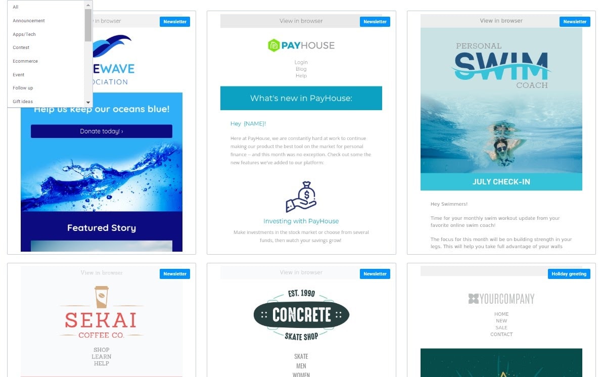 Sendinblue - email template gallery